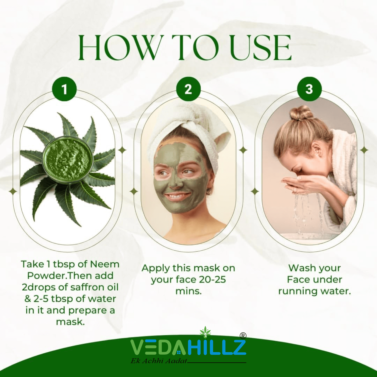 Vedahillz Neem Powder Made from Carefully Selected Neem Leaves